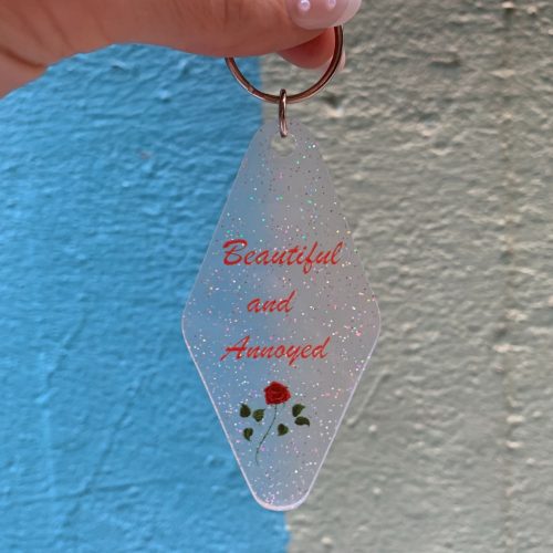 Beautiful and Annoyed Motel Style Key Tag Keychain in Transparent Glitter 7