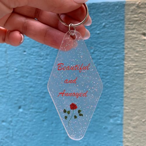 Beautiful and Annoyed Motel Style Key Tag Keychain in Transparent Glitter 8