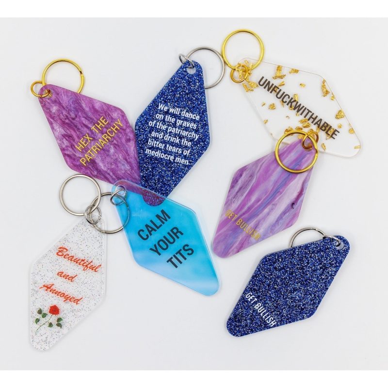 Beautiful and Annoyed Motel Style Key Tag Keychain in Transparent Glitter 9